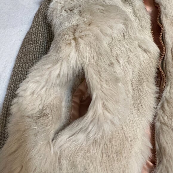 Élan Rabbit Fur Knit Bomber Jacket Sz S Korea 100% French Rabbit Hair Tan Wool - Picture 5 of 12